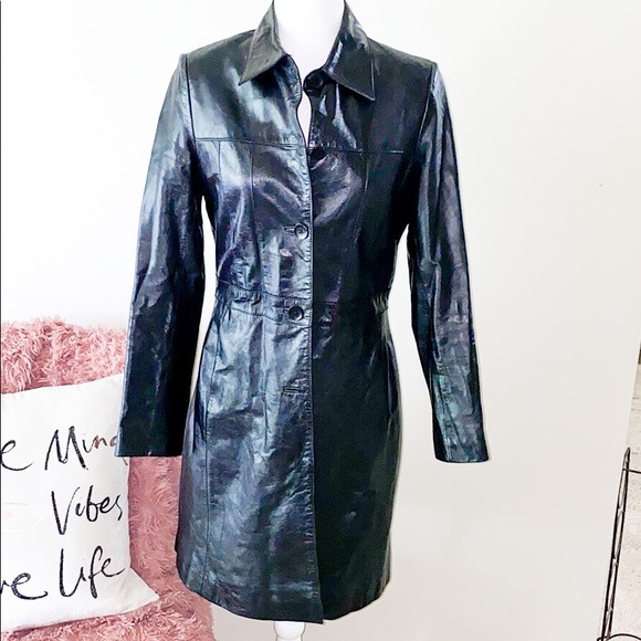 John Carlisle Essential Leather Trench Coat Black - Picture 2 of 10